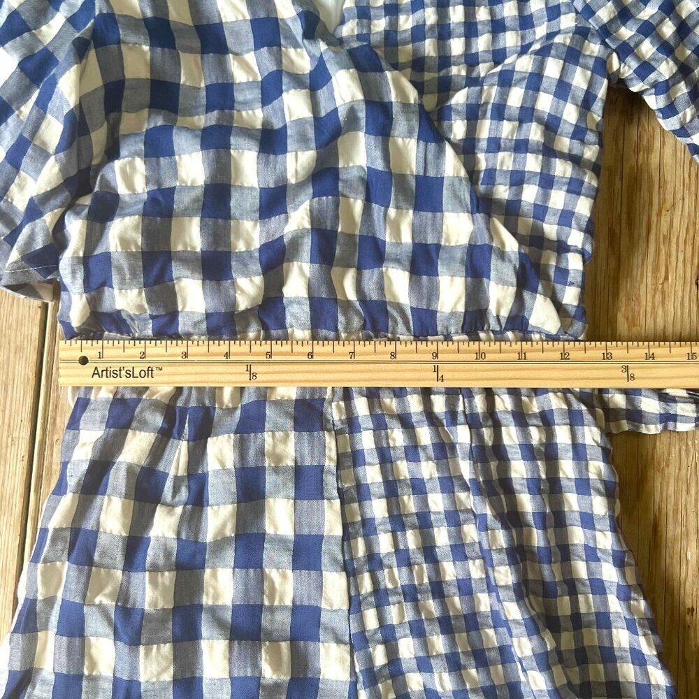 NWOT Talulah Wrap Gingham Romper Shorts Blue V Neck Short Sleeve Boho Sz Small - Picture 9 of 13